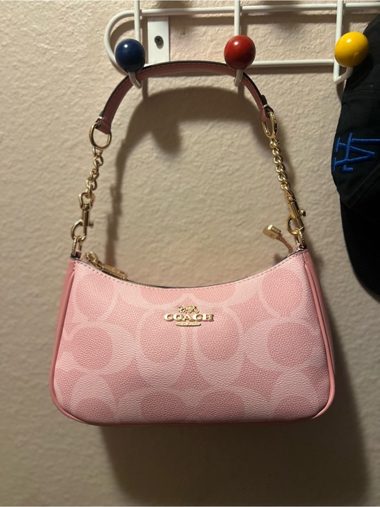 Coach Handbags - Coach Pink Signature Mini Shoulder Bag with Gold Hardware